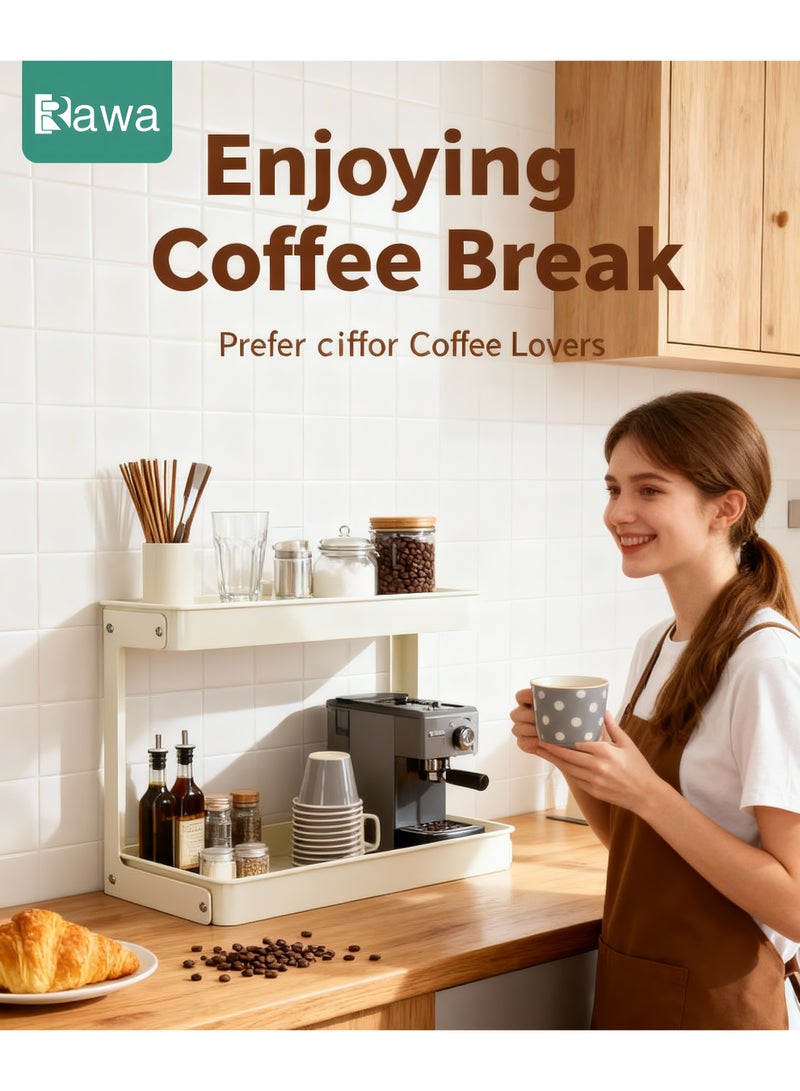 روعة صندوق تخزين لمحطة القهوة، رف ملحقات بار القهوة ذو الطابقين، منظم توابل القهوة والشاي، صندوق توابل للمطبخ والمنزل والمكتب - Image 3